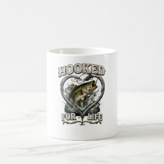 Hooked for Life Bass Fishing Heart Coffee Mug