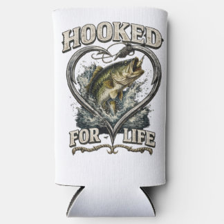 Hooked for Life Bass Fishing Heart Seltzer Can Cooler