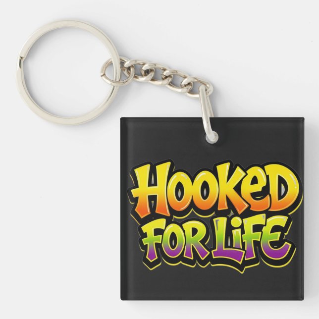 Hooked For Life Rainbow Graffiti Key Ring (Front)