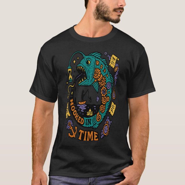 HOOKED IN TIME - fishing T-Shirt (Front)