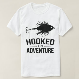 Hooked on Adventure Fishing Graphic Logo Design T-Shirt