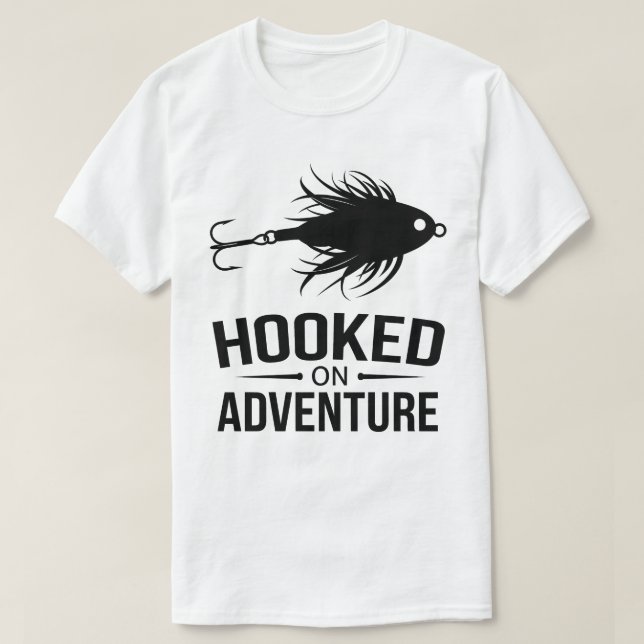 Hooked on Adventure Fishing Graphic Logo Design T-Shirt (Design Front)