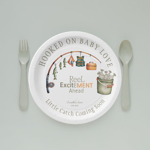 Hooked on Baby Love Cute Rustic Baby Shower  Paper Plate