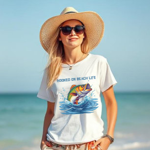 Hooked on Beach Life-Fisherman Core-Fish T-Shirt