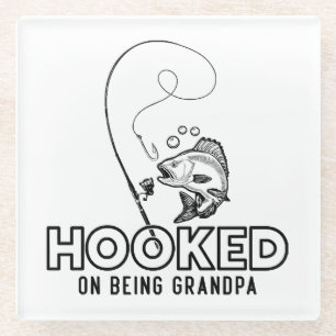 Hooked On Being A Grandpa Glass Coaster