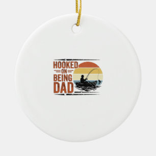 Hooked On Being Dad Vintage Fishing Shirt Design_1 Ceramic Ornament