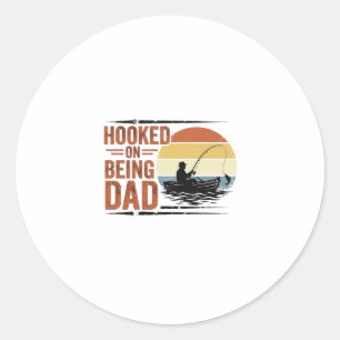 Hooked On Being Dad Vintage Fishing Shirt Design_1 Classic Round Sticker