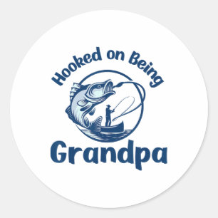 Hooked On Being Grandpa Fishing  Classic Round Sticker