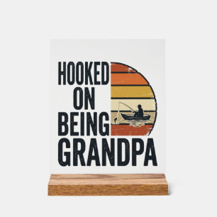 Hooked On Being Grandpa Fishing Retro Vector Desig Acrylic Sign
