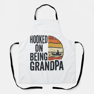 Hooked On Being Grandpa Fishing Retro Vector Desig Apron