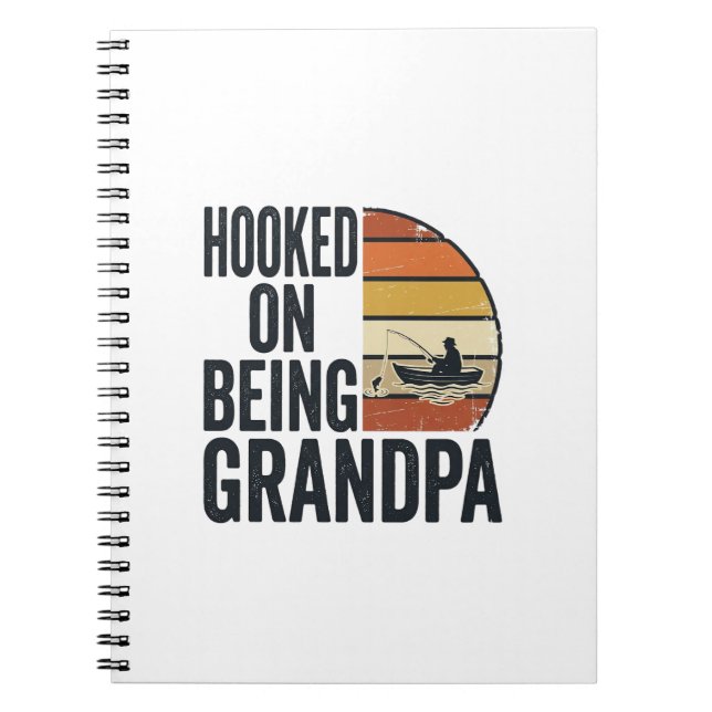 Hooked On Being Grandpa Fishing Retro Vector Desig Notebook (Front)