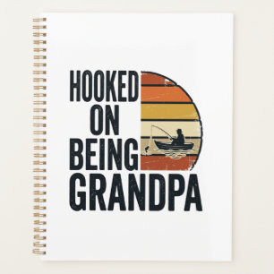 Hooked On Being Grandpa Fishing Retro Vector Desig Planner
