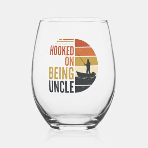 Hooked On Being Uncle Fishing Vintage Graphic_1 Stemless Wine Glass