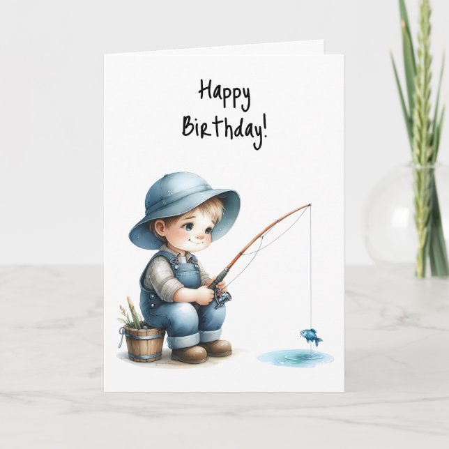 Hooked on Birthday Wishes Little Boy Blue Card (Front)