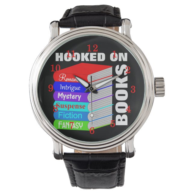 Hooked On Books Book Lovers Novelty Personalised Watch (Front)