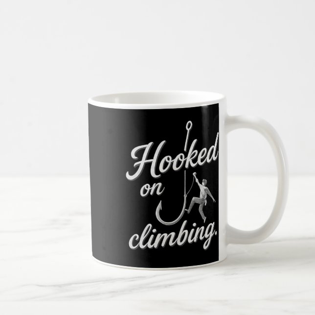 Hooked On Climbing Bold Cursive Silver  Coffee Mug (Right)