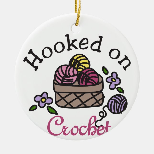 Hooked On Crochet Ceramic Ornament (Front)