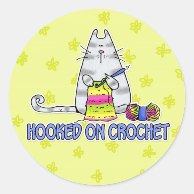 hooked on crochet classic round sticker (Front)