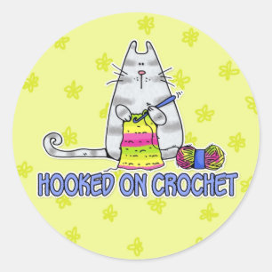 hooked on crochet classic round sticker