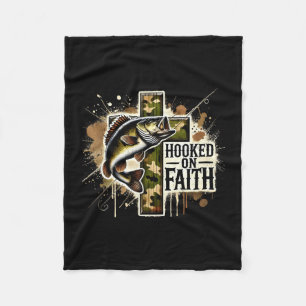 Hooked on faith christian jesus cross fishing fleece blanket