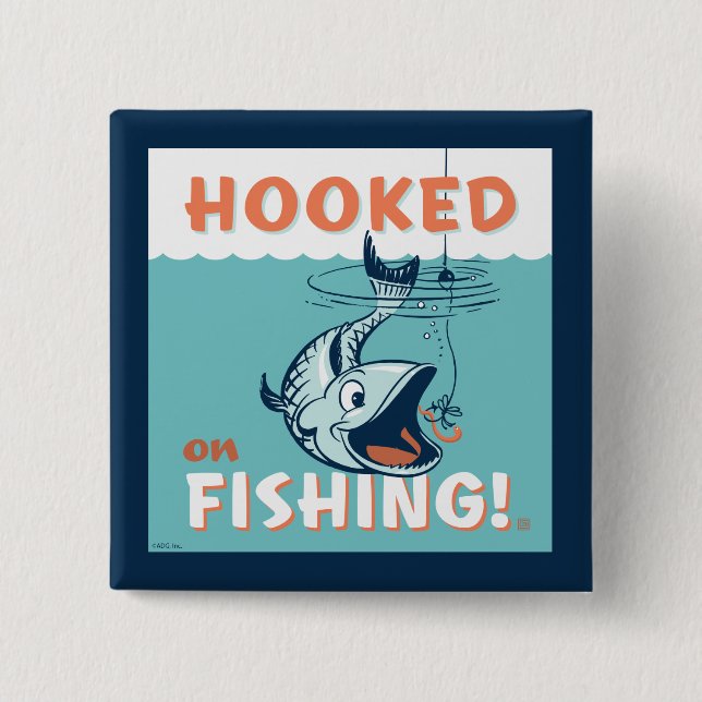 Hooked on Fishing 15 Cm Square Badge (Front)