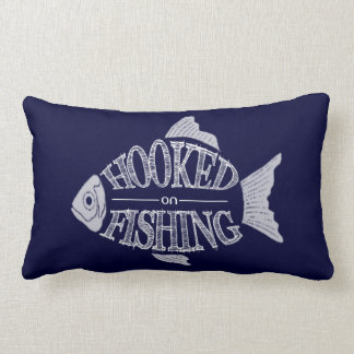 Hooked On Fishing, fun fish design, all colours Lumbar Cushion