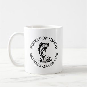 Hooked On Fishing Logo, Personalised Angling Club Coffee Mug
