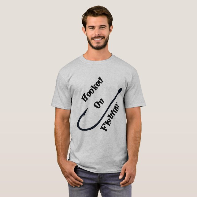 Hooked on Fishing Men's Fun Geek Tee Shirt (Front Full)