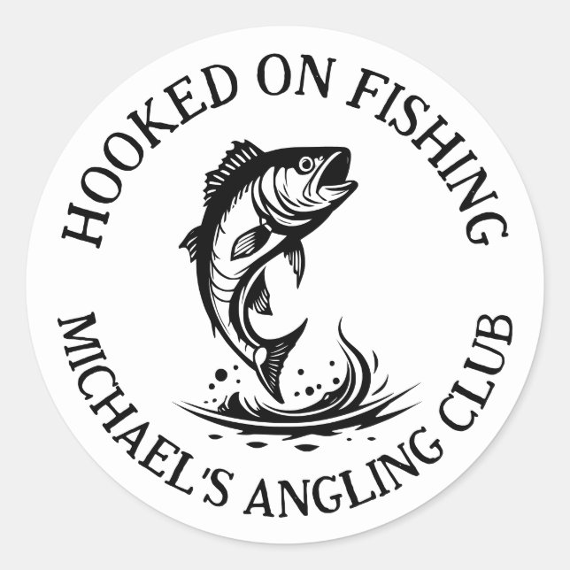Hooked On Fishing Personalised Angler Classic Round Sticker (Front)