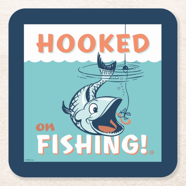 Hooked on Fishing Square Paper Coaster (Front)