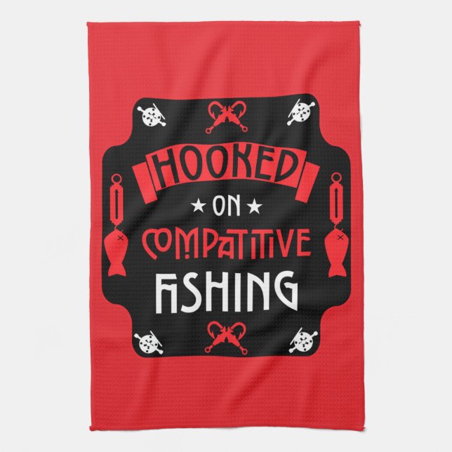 Hooked On Fishing Tea Towel (Vertical)