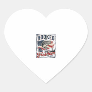 Hooked On Freedom 4th July Fishing Heart Sticker