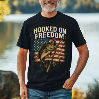 Hooked on Freedom Fishing USA Flag T-Shirt