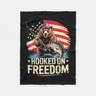 Hooked on freedom patriotic bear fishing american fleece blanket