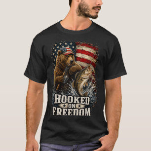 Hooked on freedom patriotic bear fishing angler T-Shirt