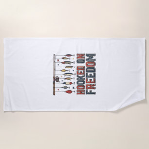 Hooked On Freedom Patriotic Fishing Shirt Design_1 Beach Towel