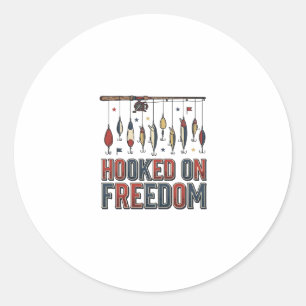 Hooked On Freedom Patriotic Fishing Shirt Design_1 Classic Round Sticker