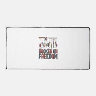 Hooked On Freedom Patriotic Fishing Shirt Design_1 Desk Mat