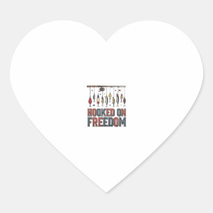 Hooked On Freedom Patriotic Fishing Shirt Design_1 Heart Sticker