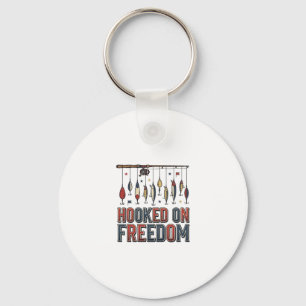 Hooked On Freedom Patriotic Fishing Shirt Design_1 Key Ring