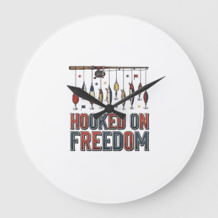 Hooked On Freedom Patriotic Fishing Shirt Design_1 Large Clock