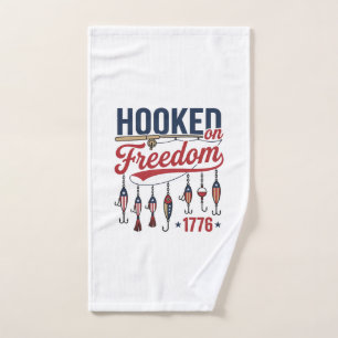 Hooked on Freedom Patriotic Fishing Shirt Design ( Hand Towel