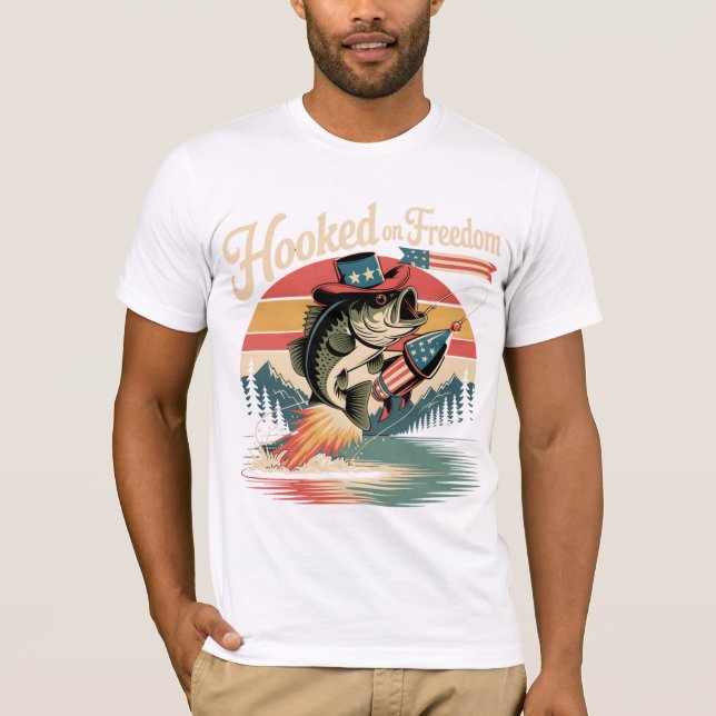 Hooked on Freedom Shirt – Patriotic Fishing (Front)