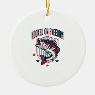 Hooked On Freedom Vintage Bass Fishing Shirt Desig Ceramic Ornament