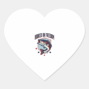 Hooked On Freedom Vintage Bass Fishing Shirt Desig Heart Sticker