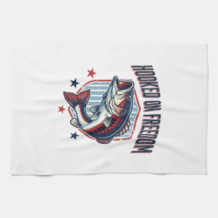 Hooked On Freedom Vintage Bass Fishing Shirt Desig Tea Towel