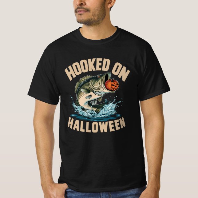 Hooked on Halloween fishing T-Shirt (Front)