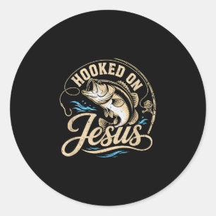 Hooked on jesus christian fishing bass faith classic round sticker