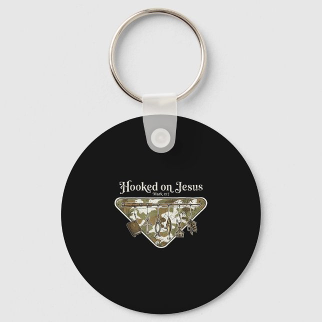 Hooked on jesus christian fishing  key ring (Front)