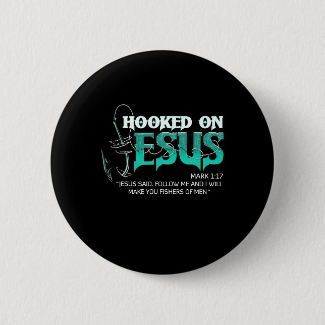 Hooked On Jesus Funny Fishing  6 Cm Round Badge (Front)